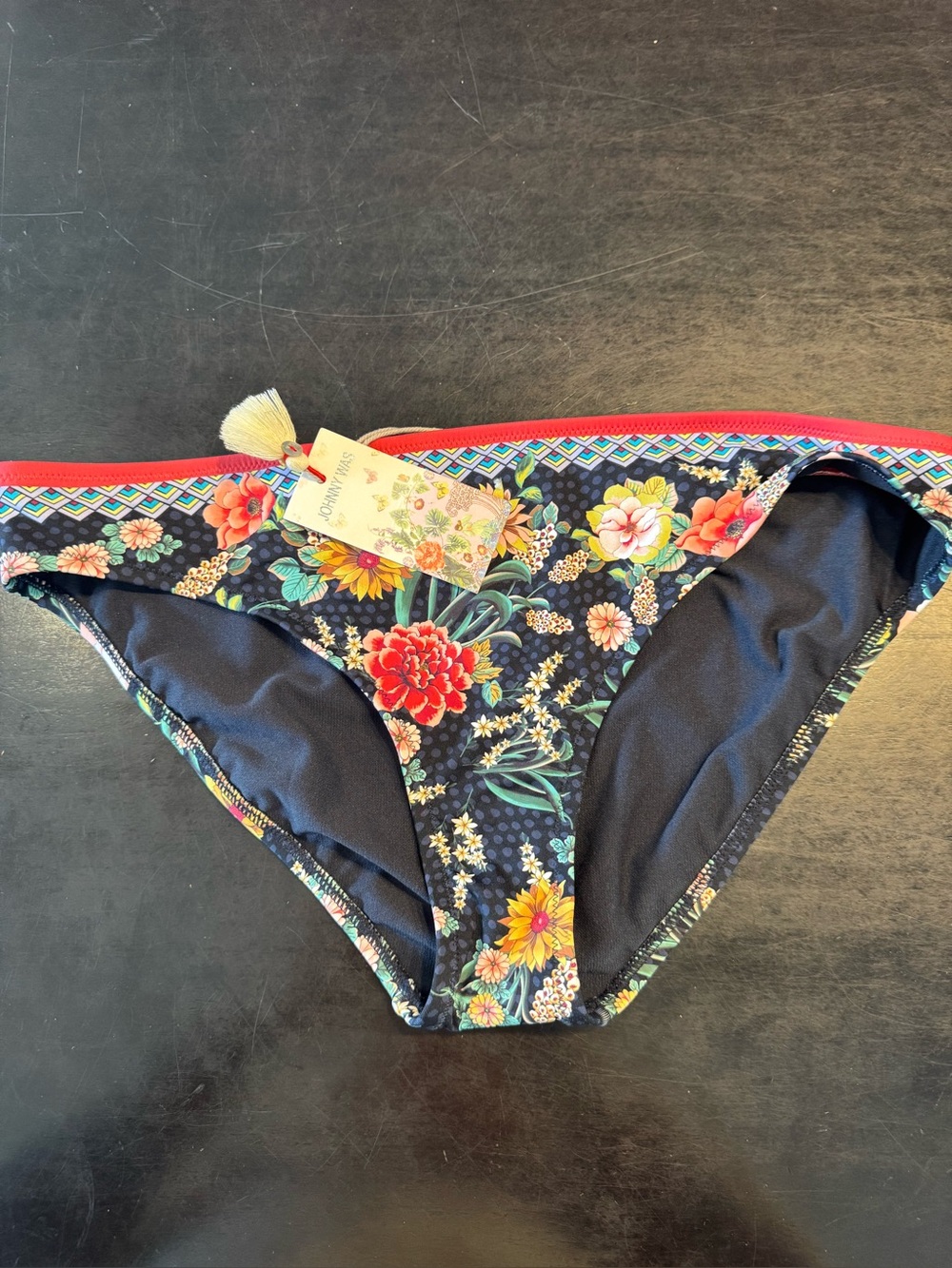 Johnny Was Floral Navy tankini with Red Trim sz L